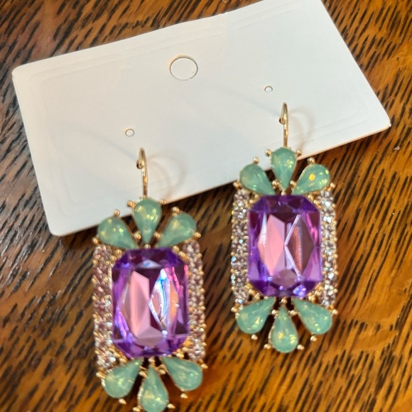 Jewelry - Elegant Purple and Green Rhinestone Earrings